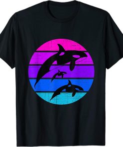 Orca Family Vintage Sunset 80s Retro T-Shirt