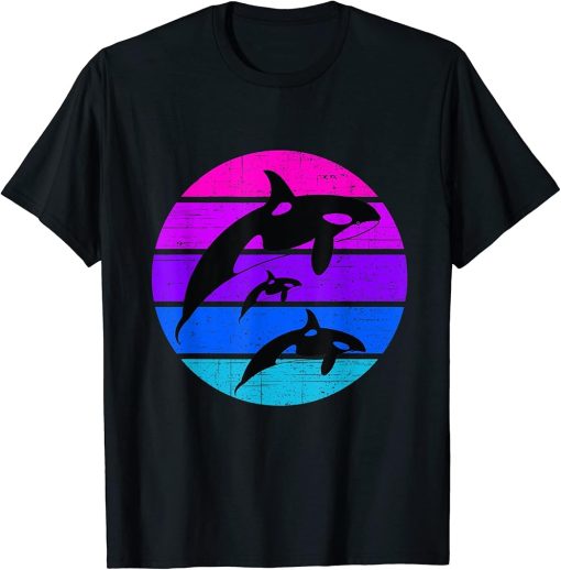 Orca Family Vintage Sunset 80s Retro T-Shirt