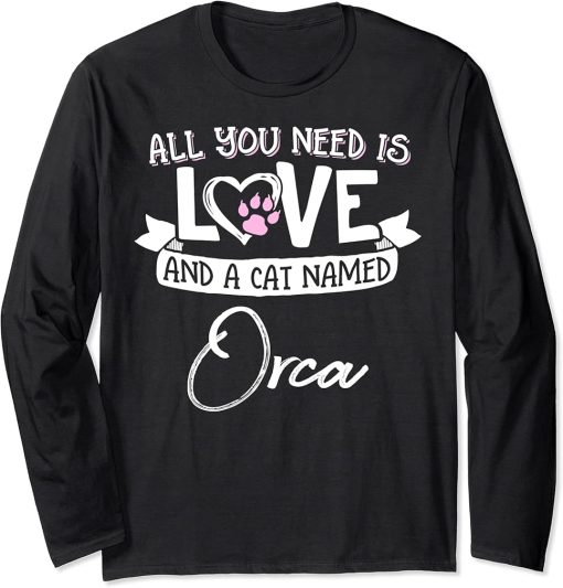 Cute Cat Named Orca Design for Women and Girls Long Sleeve T-Shirt