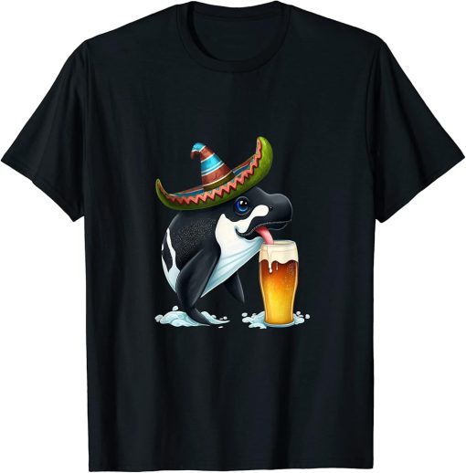 Cute Orca Animal Lovers Orca Drinking Beer T-Shirt